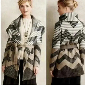 ANTHROPOLOGIE Field Flower Striped Chevron Cardigan wool Sweater Coat XS